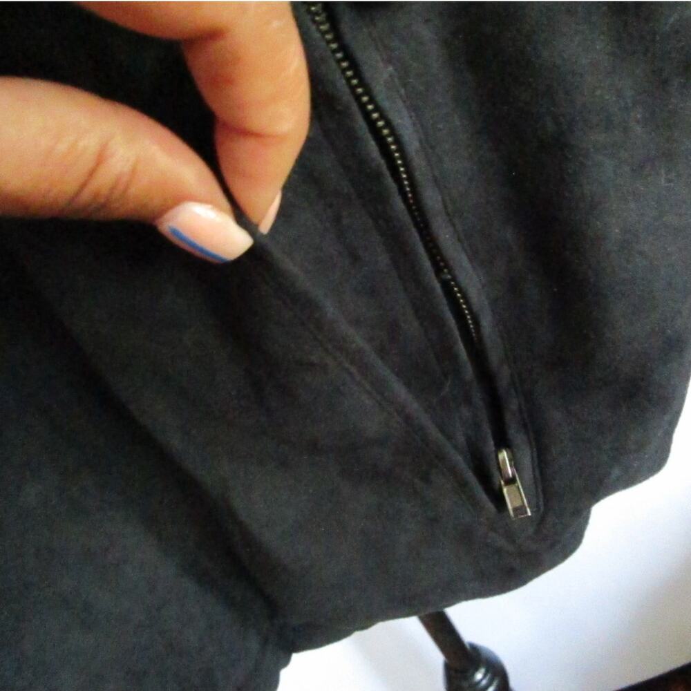 Vintage 90s Faux Suede Bomber Jacket XL Men Blue Black Zip Microfiber - Picture 14 of 17